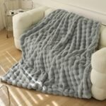 1pc Solid Color Thickened Blanket Warm Faux Rabbit Fur Plush Blanket, Bed Blanket, Office Blanket, Air Conditioning Blanket