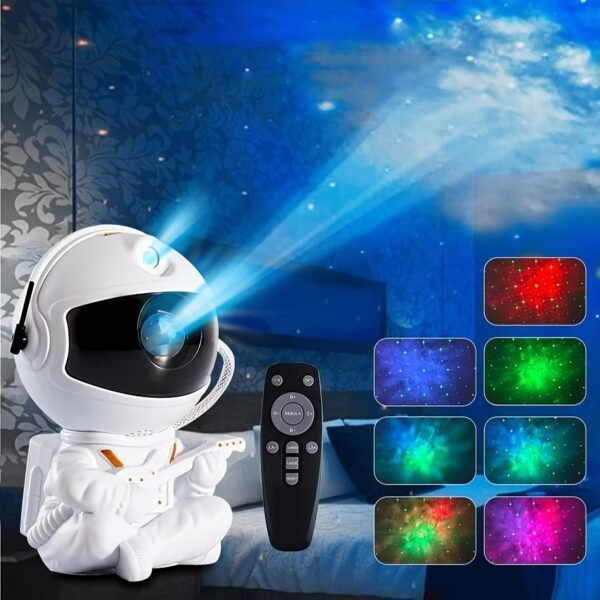 Astronaut Star Projector Night Light - LED Galaxy Nebula Lamp with 8 Color Modes, 360° Rotation, Remote Control, Polished Finish, USB Powered for Bedroom and Home Decoration (1pc)