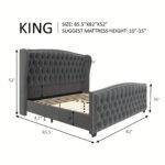 Platform Bed Frame, Velvet Upholstered Bed with Deep Button Tufted & Nailhead Trim Wingback Headboardu002FNo Box Spring Requiredu002F