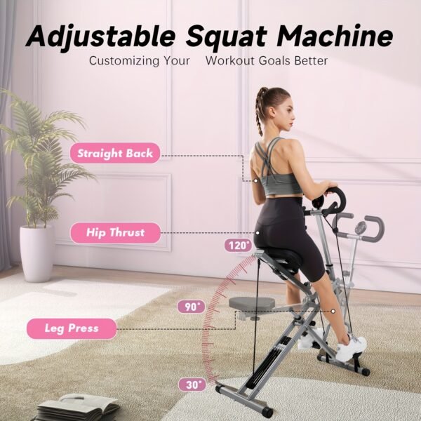 330lbs Heavy-Duty Foldable Squat Machine Plus - 4 Adjustable Resistance Bands, Ride & Rowing Motion for Glutes, Thighs, Ab, Back, and Leg Press, Uncharged, Belt Drive System, Iron Construction