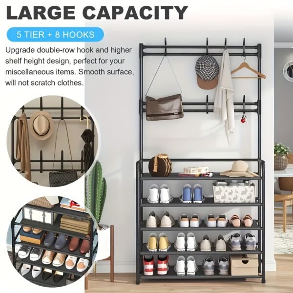 1pc 23in Premium Carbon Steel Coat Rack with 4u002F5 Layers - Multi-Functional Coat Hanger and Shoe Shelf - Self Assembly Required, Black and White Color Options