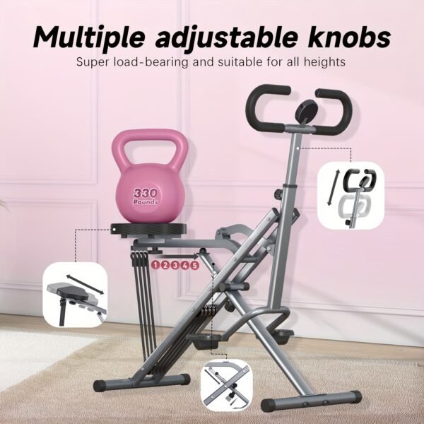 330lbs Heavy-Duty Foldable Squat Machine Plus - 4 Adjustable Resistance Bands, Ride & Rowing Motion for Glutes, Thighs, Ab, Back, and Leg Press, Uncharged, Belt Drive System, Iron Construction