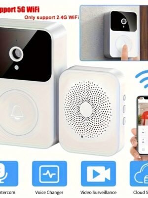 1pc Doorbell Camera Wireless, Intelligent Visual Doorbell Home Intercom HD Night Vision WiFi Rechargeable Security Door Doorbell, Two-Way Calls, Photo, Recording, APP Control, Voice Change Function (White) Build-in Battery