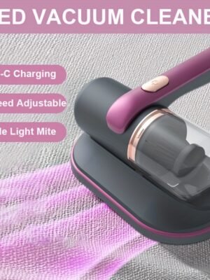 1pc Cordless Handheld Bed Vacuum Cleaner - Super Strong Suction, Low Noise, UV Light, Washable HEPA Filter for Deep Cleaning, Rechargeable Lithium Battery, Accessory Kit Included - Perfect for Mattress, Sofa, Pet Hair and Carpet Cleaning