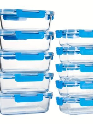 10-Pack Premium Glass Meal Prep Containers Set - Airtight, Leak-Proof, Microwave-Safe, Dishwasher-Safe, BPA-Free, Food-Grade Glass Lunch Boxes for Home Kitchen, Office, and Outdoor Use - Perfect for Portion Control, Meal Planning, and Food Storage